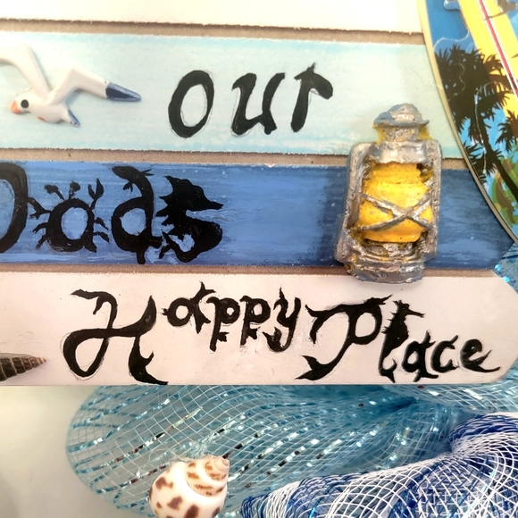 Beach Wreath Nautical Seagull Starfish Deco Mesh Bow Coastal Blue Teal Navy - Picture 8 of 11